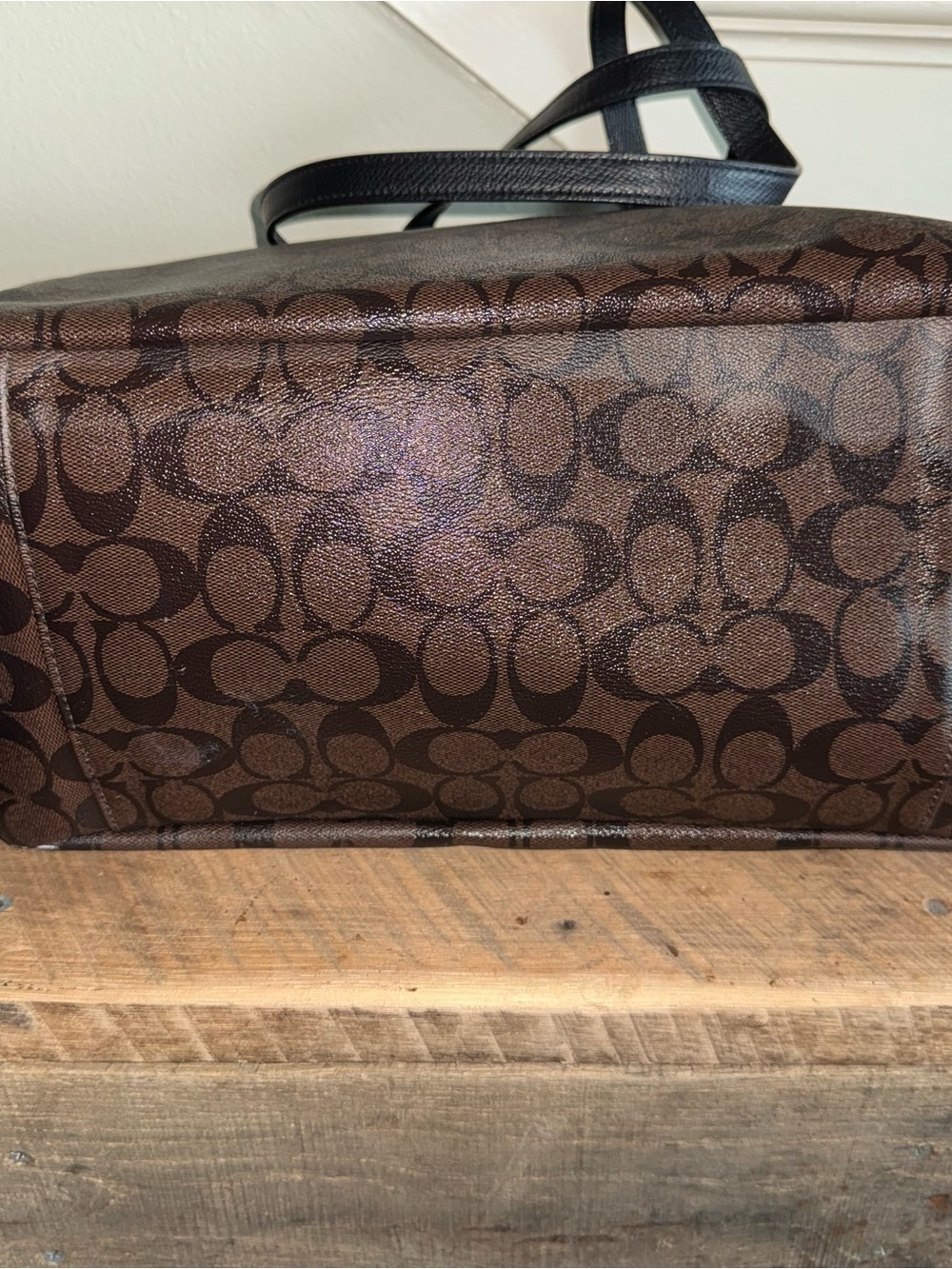 Coach F35414 Large Diaper Overnight Tote Travel Bag Coated Canvas Brown Black - Picture 6 of 12
